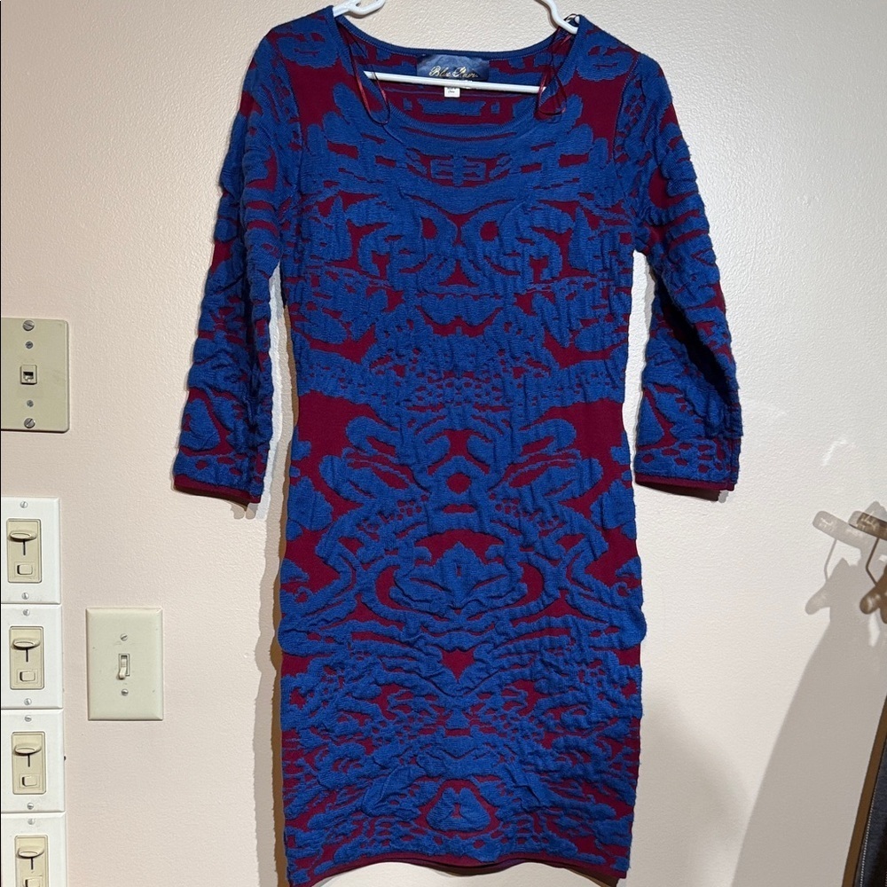 Blue Rain Vibrant Blue and Red Long Sleeve Dress